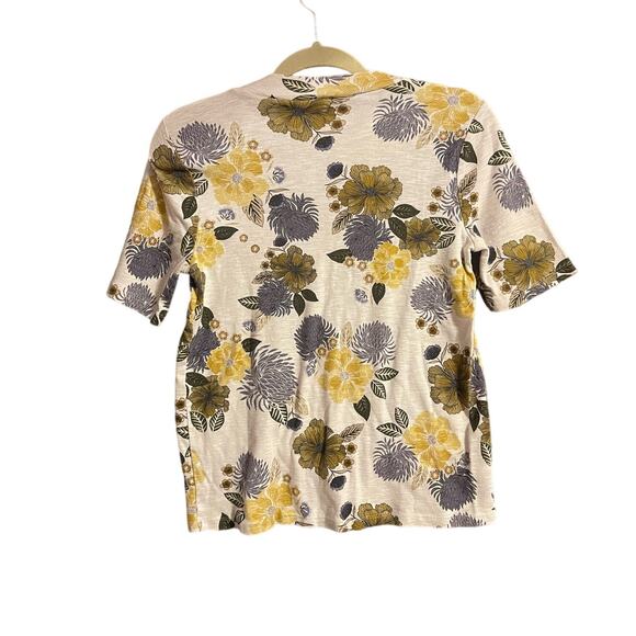 Loft Outlet Large Petite Top Off White Floral Mock Turtleneck with Short Sleeves - Picture 4 of 7